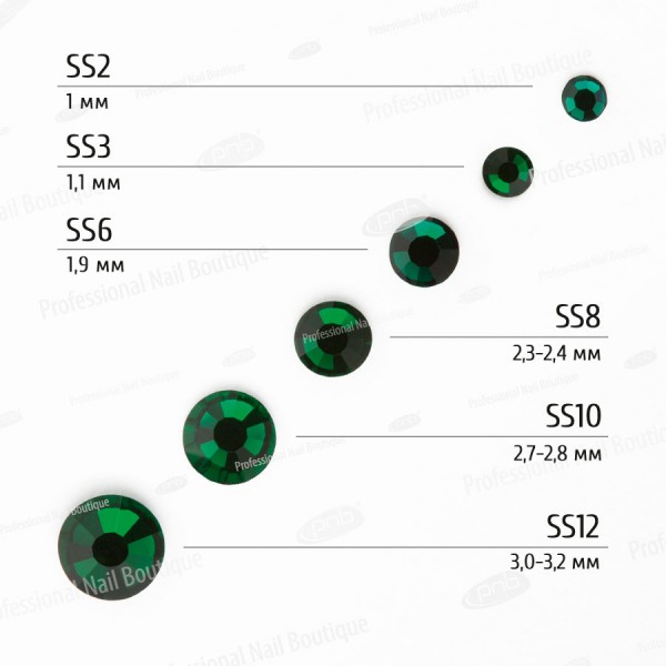 Стъклени кристали PNB Зелен микс ss2, ss3, ss6, ss8, ss10, ss12, 200 бр